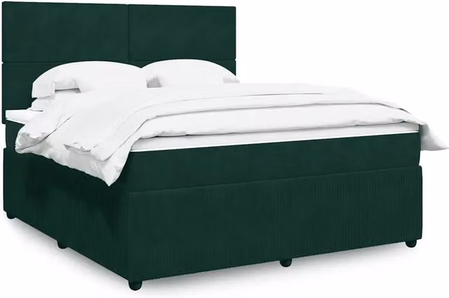 Letto con Giroletto a Molle e Materasso Ibrido vidaXL in Velluto Verde Scuro e Bianco L/P: 180 x 200 cm – 1