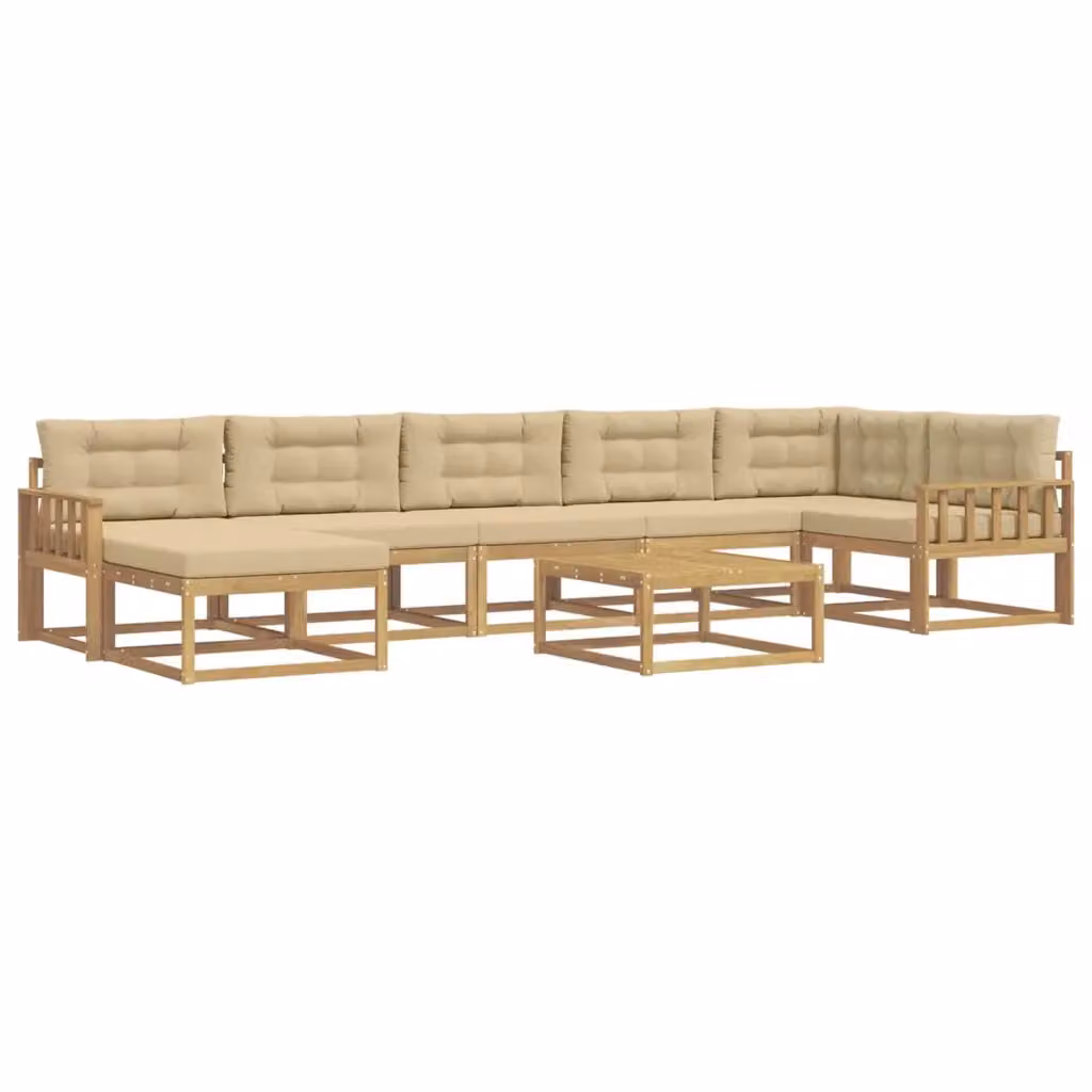 Set di divani da esterno a L vidaXL in legno di acacia con tavolino e pouf, Bianco e Beige – 2