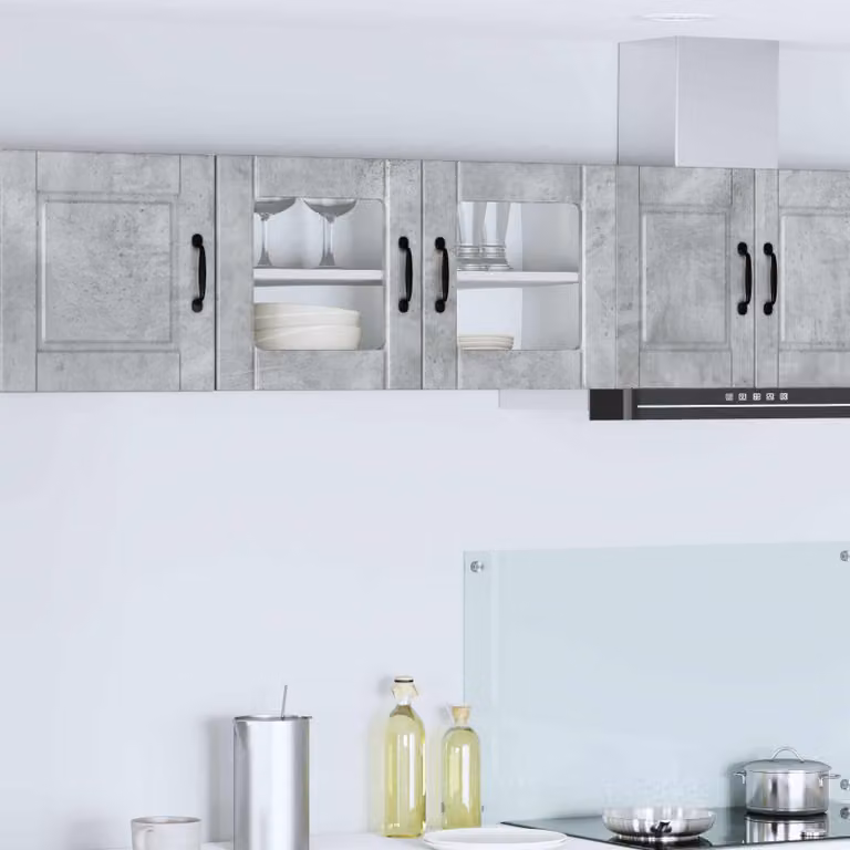 Mobile da parete PORTO vidaXL in legno e vetro, Grigio cemento, L 80 x P 31 x H 40 cm