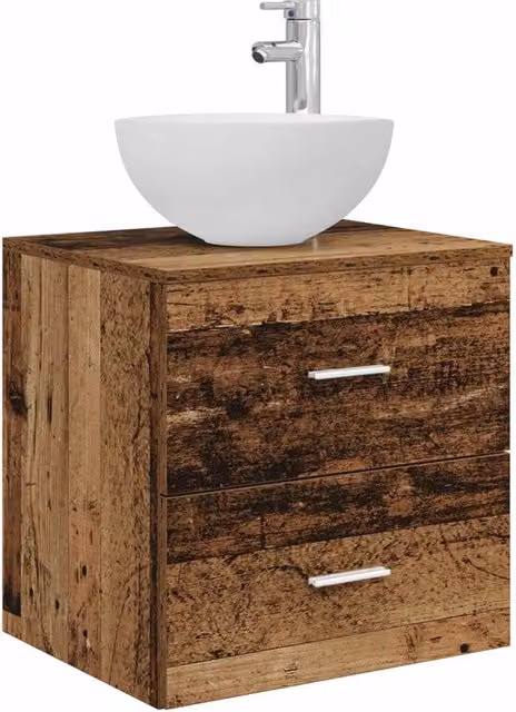 Mobiletto con Lavabo DESIGN IN Moderno in Legno Marrone con Cassetti e Ante, da Appendere a Parete, L: 49,5 cm, P: 35 cm, H: 63 cm