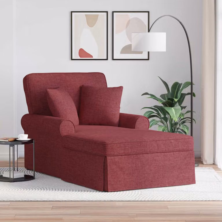 Chaise Longe moderna vidaXL in tessuto rosso con gonna e 3 pezzi, H 91 x L 157 x P 91 cm