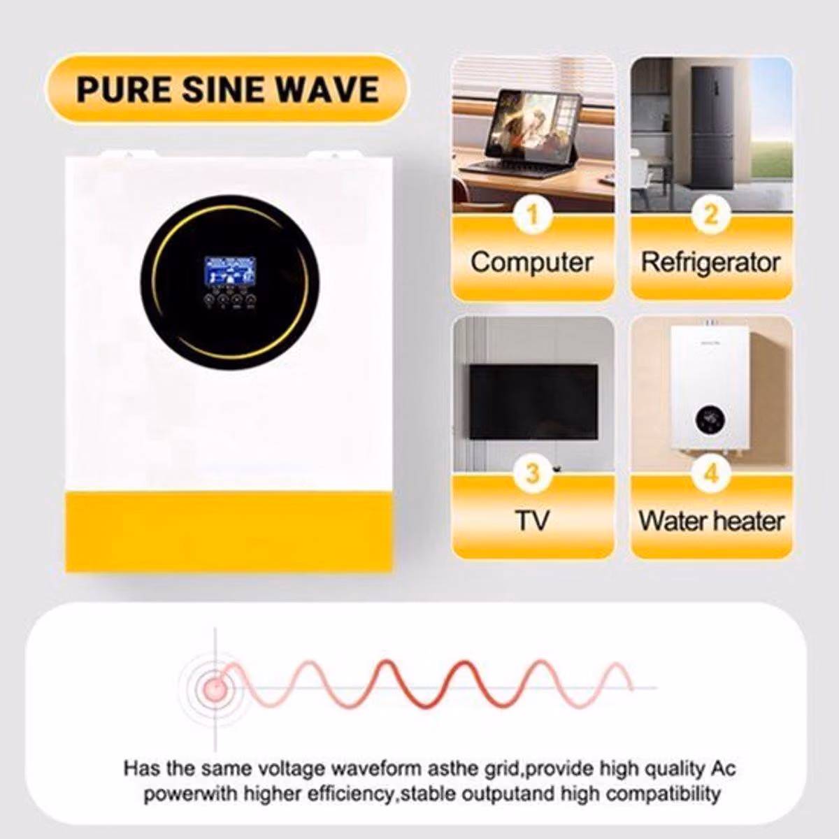 Inverter ibrido solare da 11 kW - ingresso 500 VDC e uscita 48 VDC, con onda sinusoidale pura e Wi-Fi
