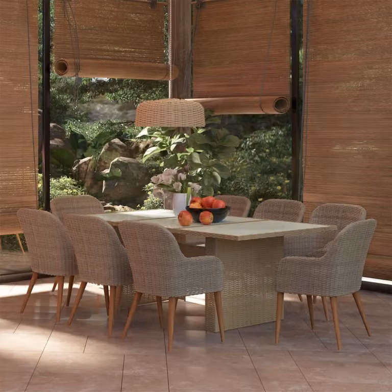 The Living Store 9 pezzi. Set da pranzo da giardino Poly Rattan Brown