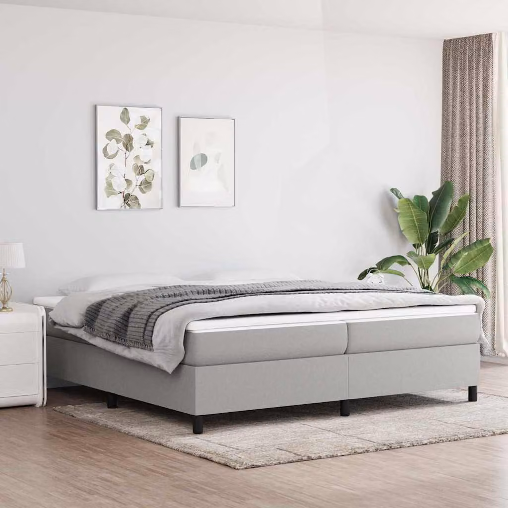 vidaXL Struttura Letto a Rete a Molle in Tessuto Grigio Chiaro L: 200 cm, P: 200 cm, H: 35 cm – 1