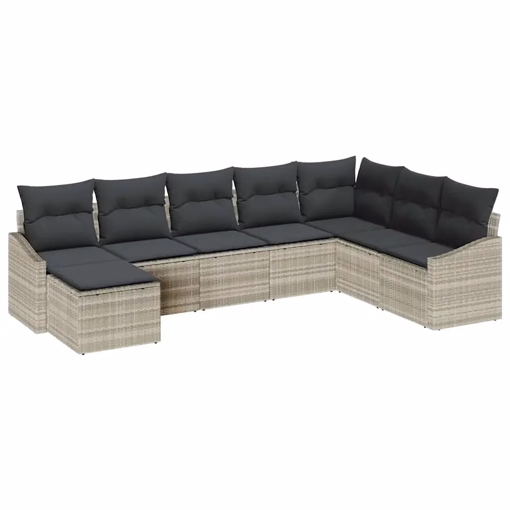 Set Divano da Giardino vidaXL 8 pz a Forma a L Grigio con Poltrone, Tavolino e Pouf in Polyrattan e Metallo – 2