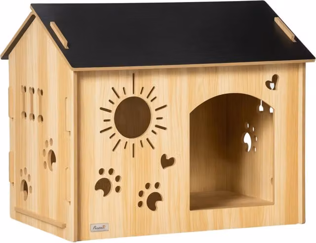 Cuccia per cani piccoli Xylo in legno di quercia marrone con intagli L: 69 cm, P: 50 cm, H: 58,5 cm – 1