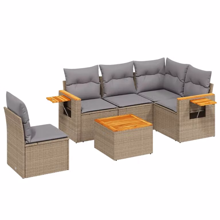 Set Divano da Giardino 6 pz con Cuscini Beige in Polyrattan