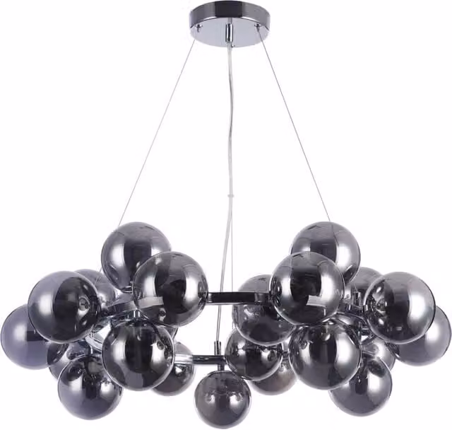 Lampadario a sospensione Maytoni Dallas cromato con 25 sfere in vetro fumé e altezza regolabile