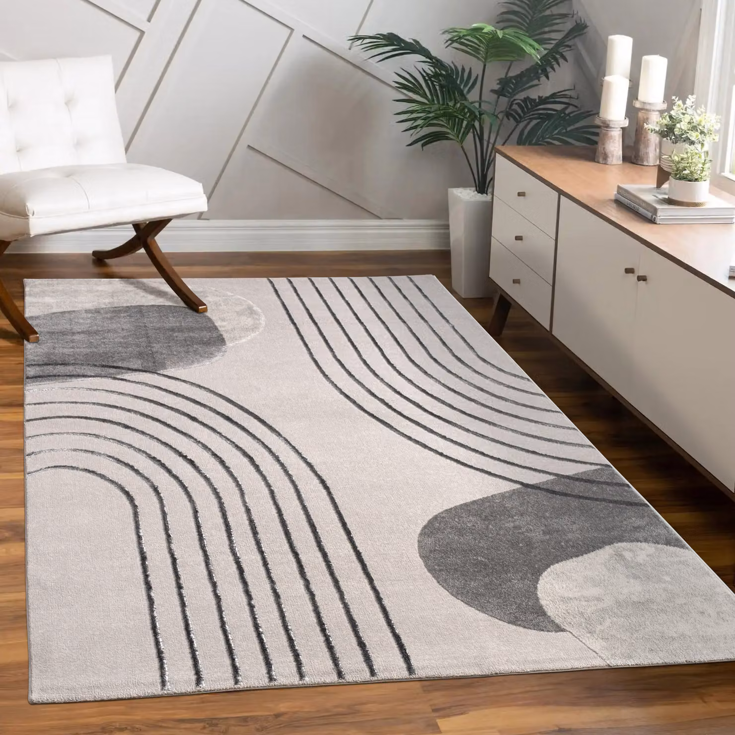 Tappeto Tiana grigio e beige con effetto alto basso, design geometrico moderno, L: 160 cm x P: 230 cm – 2