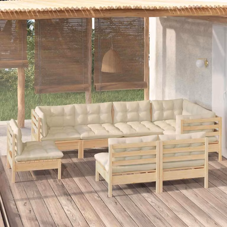 Set Divani da Giardino a L vidaXL in Legno Massello di Pino con Cuscini Beige 8 pz