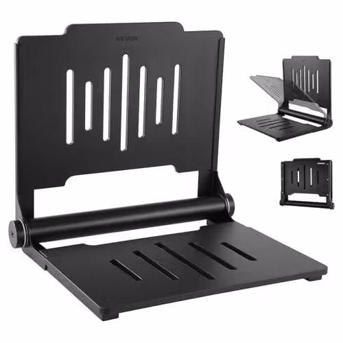 VEVOR Sedile Doccia Pieghevole da Parete 452 mm, Sgabello Doccia Ribaltabile con Schienale di Supporto Carico Max 180 kg, Sedile da Bagno in Plastica con Struttura in Acciaio Inox per Adulti e Anziani