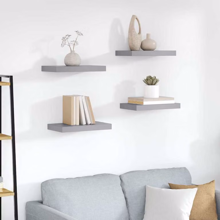 Set di 4 Scaffali a Parete vidaXL in MDF Grigio L: 23 cm, P: 23,5 cm, H: 3,8 cm