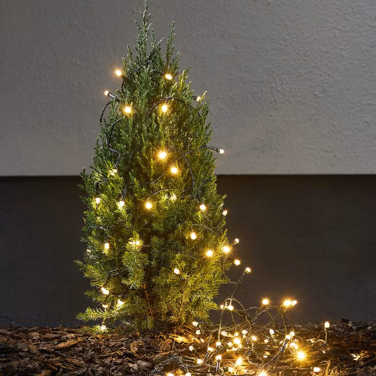 Fata LED bianco caldo 200pcs 19,9m cavo verde 6/18h timer esterno HI 76582