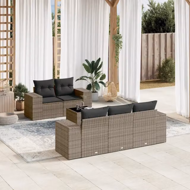 Set Divano da Giardino 6 pz con Cuscini Grigio in Polyrattan 3222299
