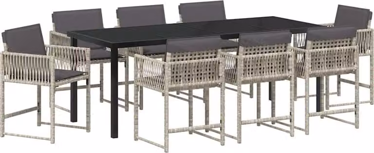 Set da Pranzo per Giardino 9 pcs Grigio chiaro polyrattan