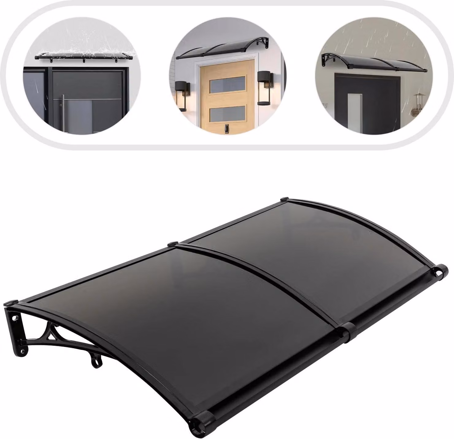 Tettoia per finestre e porte - Tenda da sole curva/parapioggia - 120×60 cm - Lega di alluminio - Portata 200 kg - Protezione dal sole e dalla pioggia - Marrone cioccolato