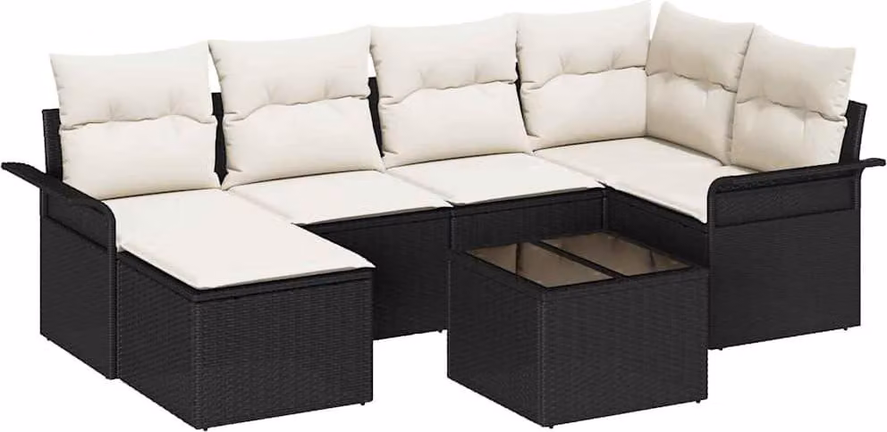 Set Divano da Giardino con archiviazione 7 pcs Nero polyrattan