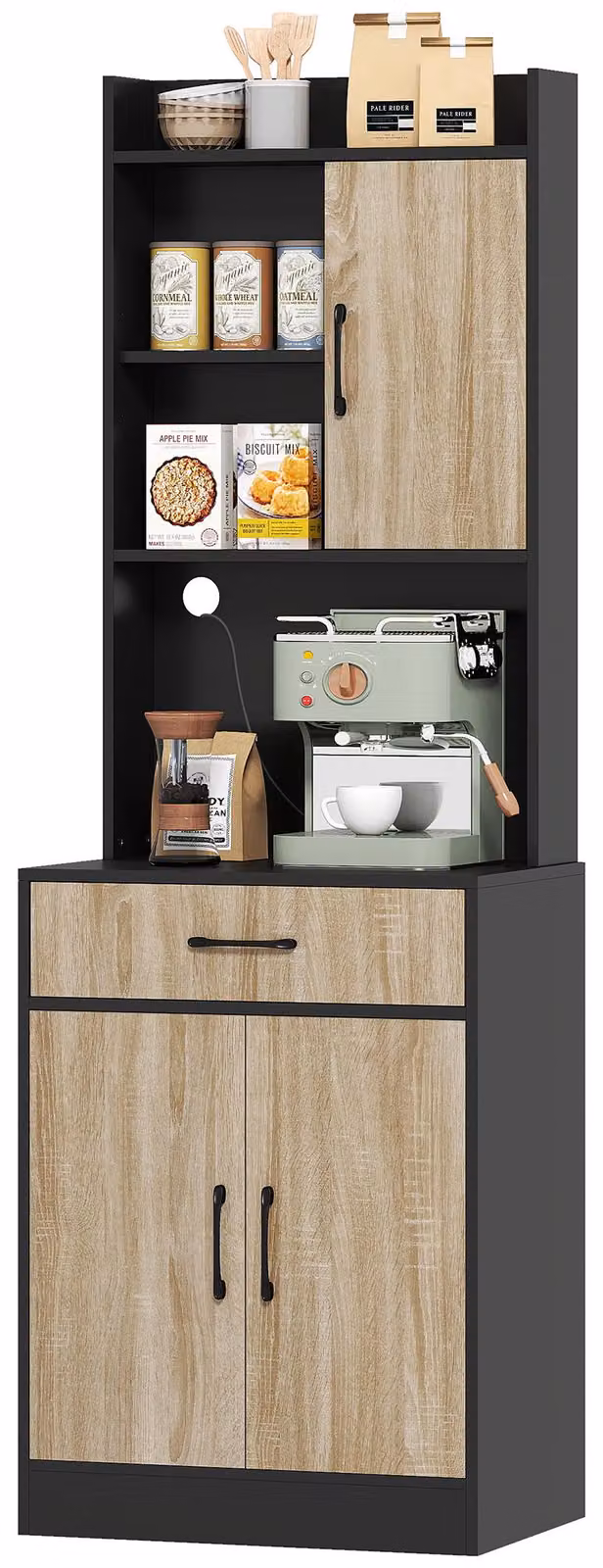HOMCOM Mobile da cucina alto con 3 ante, cassetto e ripiano per microonde
