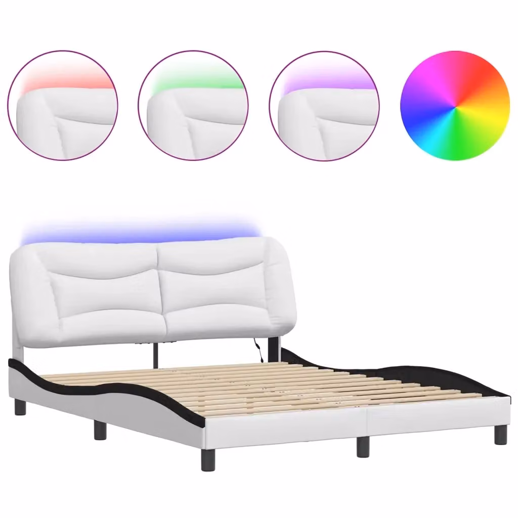 vidaXL Giroletto Hvar con LED e porta USB senza materasso, Bianco e Nero, L: 160 cm, P: 200 cm, H: 74,5 cm – 2