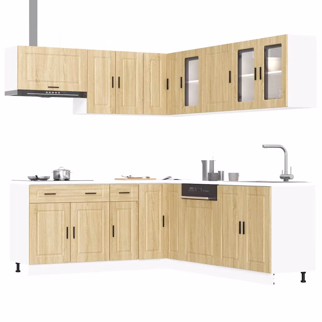 Set di mobili da cucina moderno vidaXL composto da 11 pezzi in legno e vetro, colori marrone e bianco