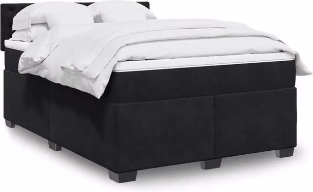 Letto Ibrido vidaXL con Giroletto a Molle e Materasso in Velluto Nero e Bianco L/P/H: 140 x 200 cm