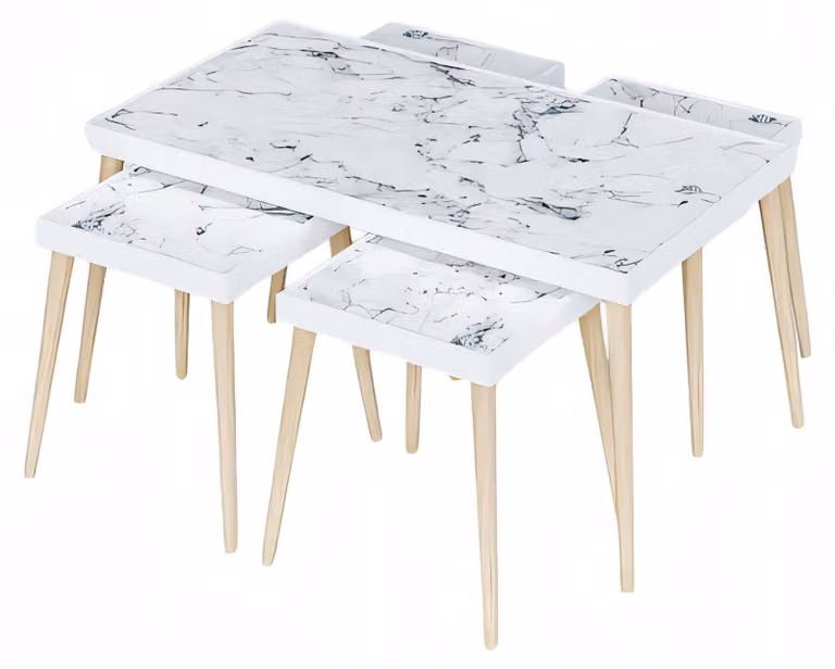 Eleganter weißer Holz Couchtisch mit Beistelltischen im modernen Stil
