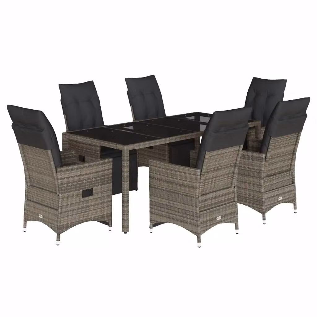 Set Bistrò da Giardino e Balcone vidaXL in Polyrattan e Metallo con Cuscini Grigio, 7 pz – 2