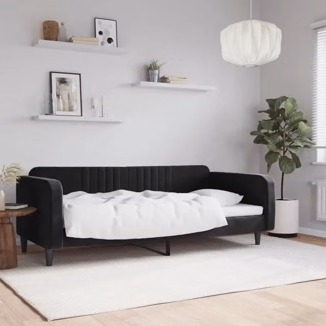 Letto da giorno moderno vidaXL in velluto nero con struttura in metallo e legno