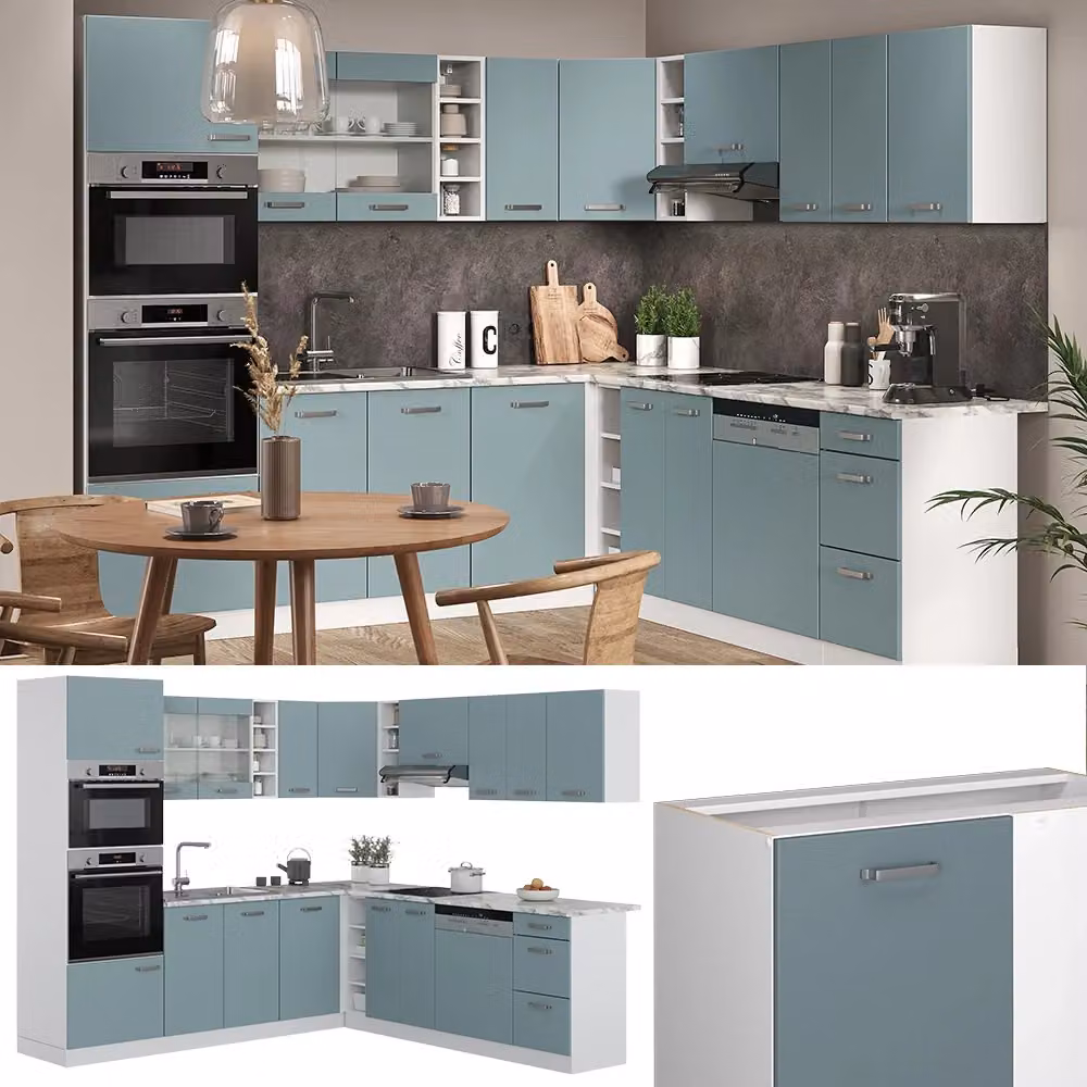 Cucina angolare moderna Vicco R-Line in legno e metallo, colore grigio-blu e bianco, L/P/H: 247 x 237 cm – 2