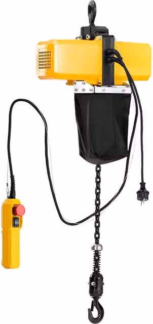 Paranco elettrico a catena Steinberg Systems, capacità di carico 500 kg, altezza di sollevamento 3 m, nero e giallo