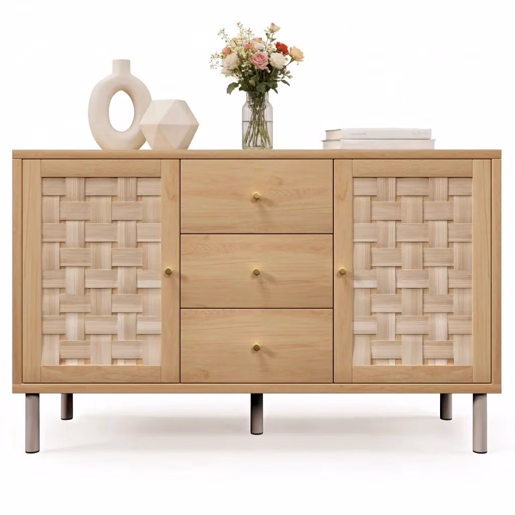 Cassettiera Minimal con 3 cassetti e 2 ante in rovere e gambe in metallo per camera, soggiorno o ingresso L/P/H: 120 x 40 x 75 cm – 2