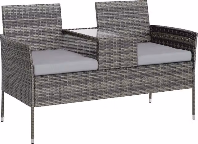 Set da giardino Giordanoshop in rattan e metallo grigio con cuscini in tessuto e coperture rimovibili