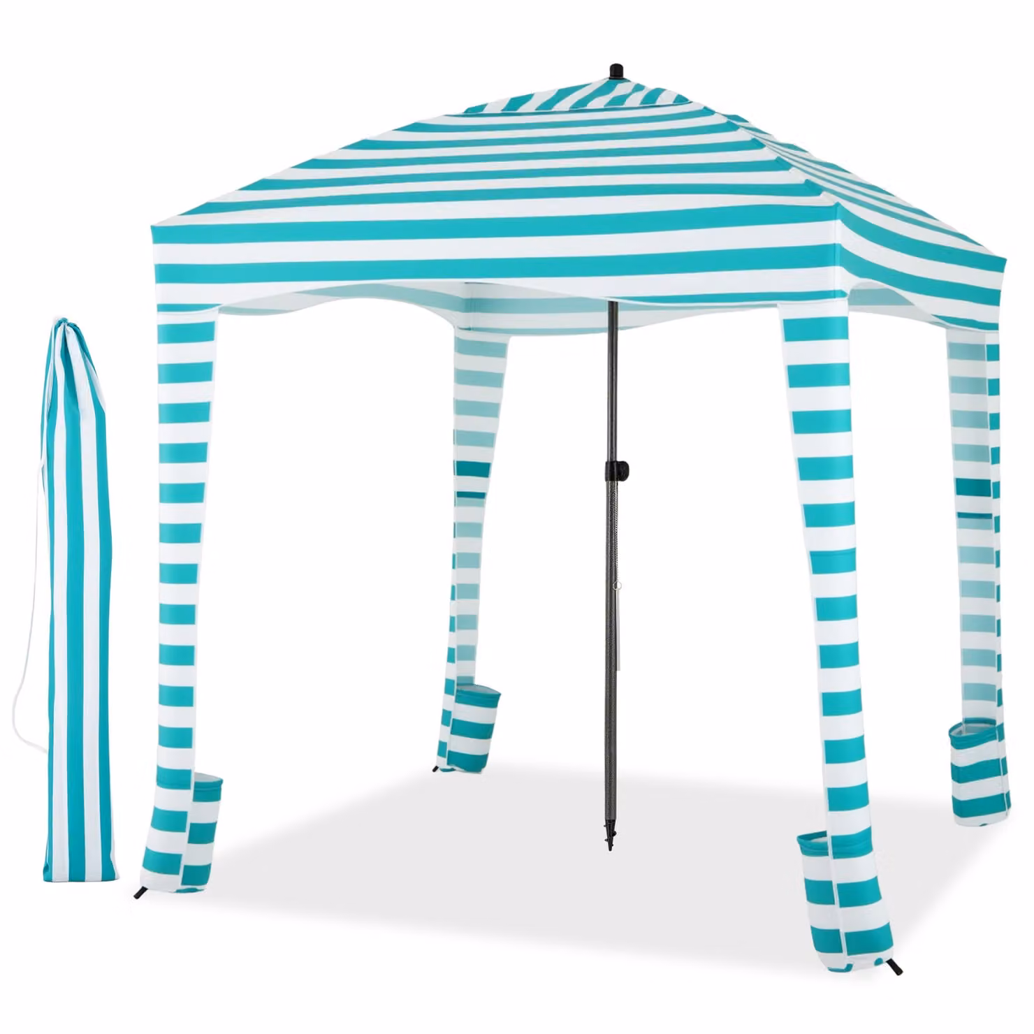 COSTWAY tenda da spiaggia per la protezione solare portatile con parete laterale rimovibile, 8 sacchi di sabbia e borsa per il trasporto, ombra esterna 183x183cm bianco-verde