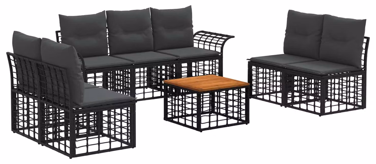 Set di divani da esterno 8 pcs Nero e Grigio scuro Poliestere