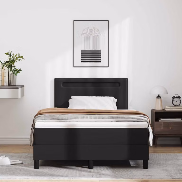 Letto a molle con strisce LED vidaXL in pelle sintetica nera L/P: 120 x 200 cm