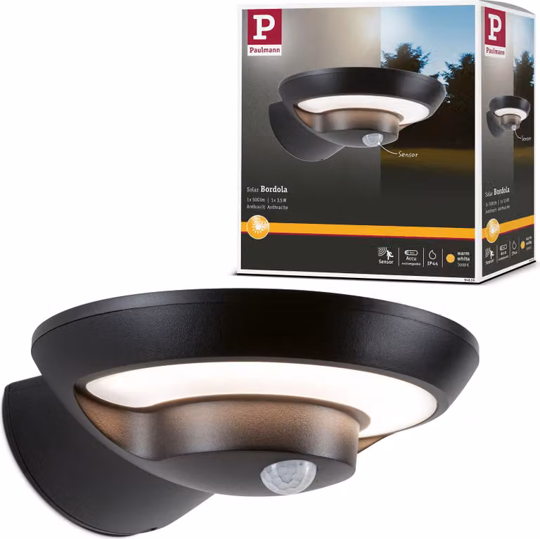 Paulmann Applique solare a LED per esterni Bordola Rilevatore di movimento crepuscolare (IR)