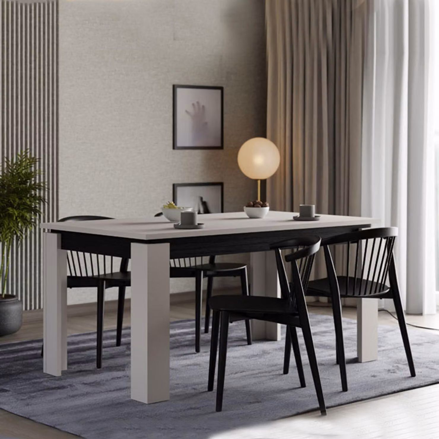 Lajon - Tavolo Allungabile, 160x90x77h cm Bianco Crema, 8 Posti