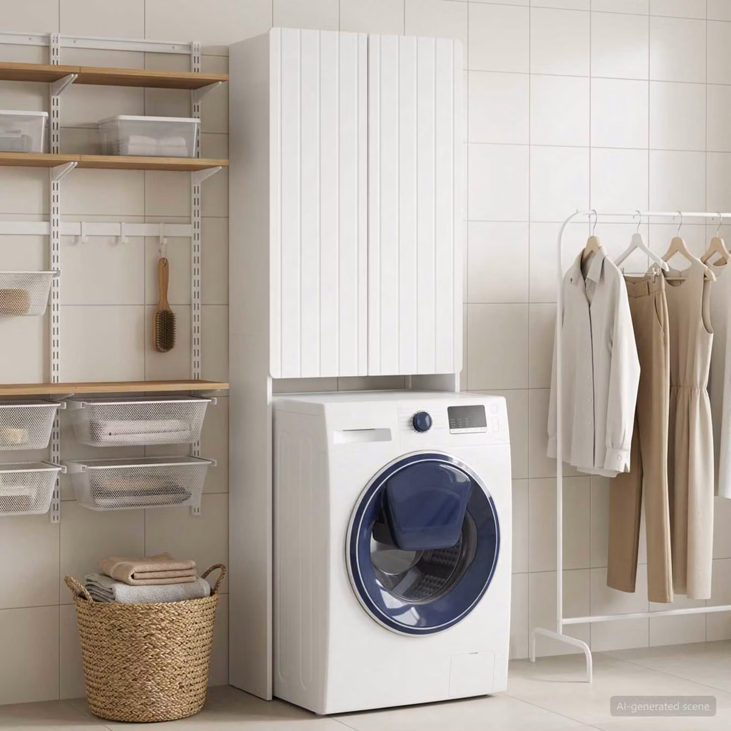 Mobiletto da bagno moderno vidaXL ZWOLLE Bianco Lucido L: 66 cm, P: 25,5 cm, H: 190 cm