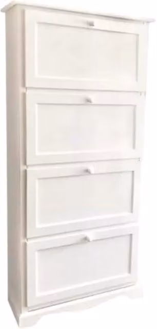 Scarpiera Mobili 2G in legno bianco con 4 ante ribalta stile arte povera L: 79 cm, P: 30 cm, H: 170 cm
