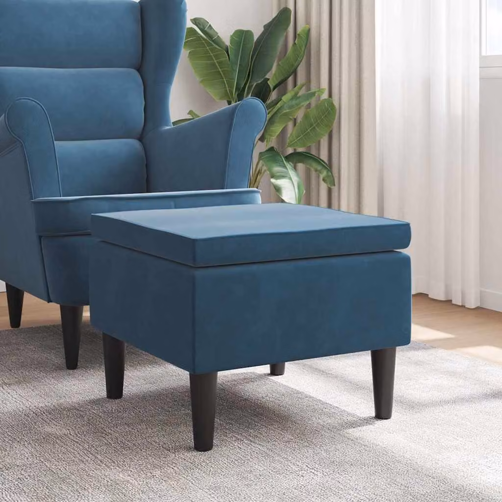 Poggiapiedi vidaXL in velluto blu con gambe in legno