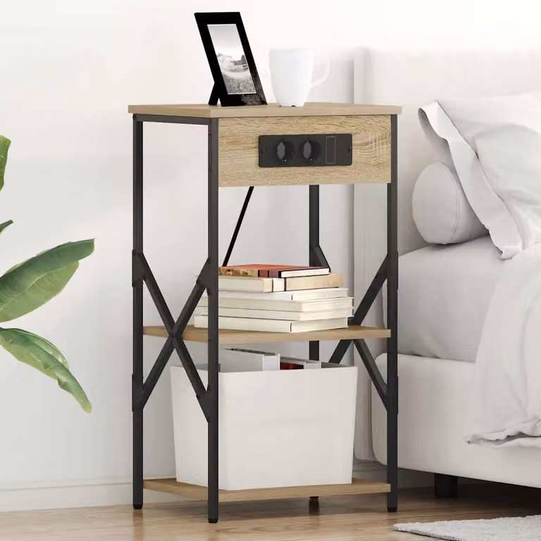 Set di 2 Armadi da Notte vidaXL in Rovere Sonoma e Nero, L 41 cm x P 31 cm x H 76 cm