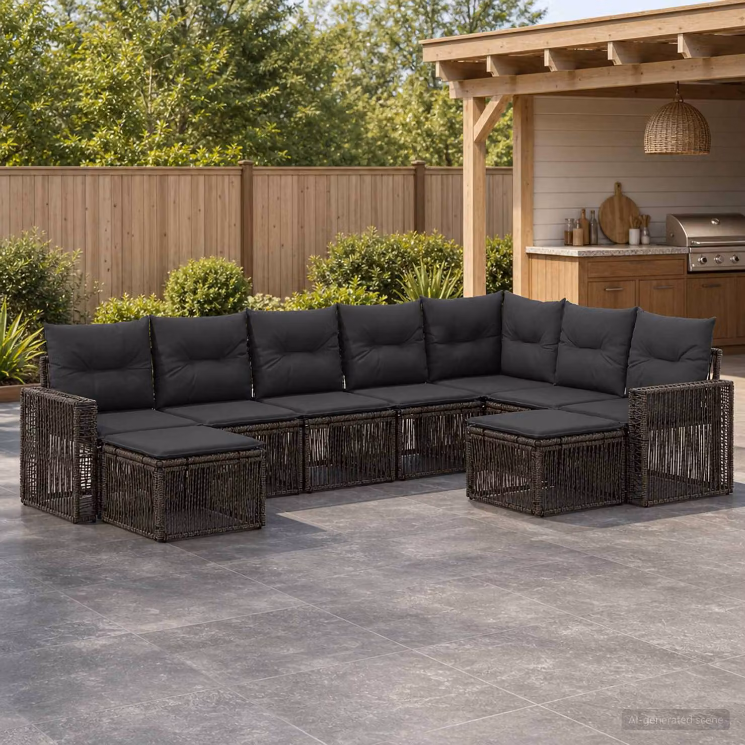 Set Divano da Giardino vidaXL 9 pz in Polyrattan Grigio e Antracite con Cuscini e Struttura in Acciaio