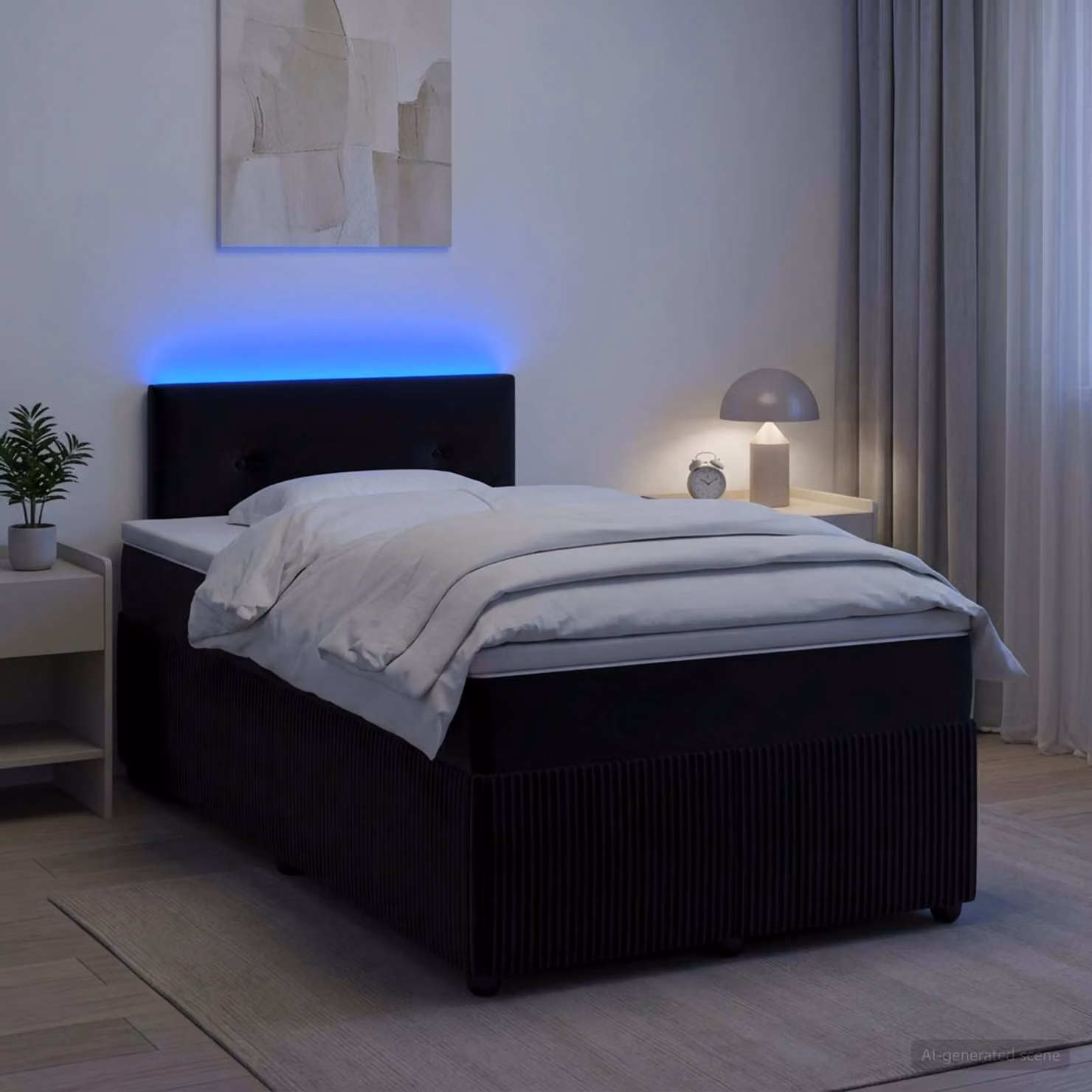 Letto box spring vidaXL in velluto nero con materasso ibrido e porta USB L/P: 120 x 200 cm