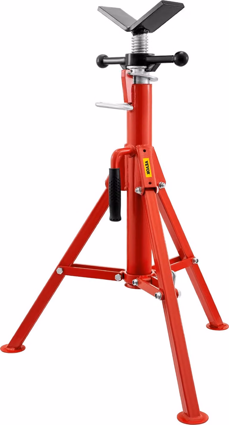 Supporto per tubi con testa a V, capacità 1/8"-12", altezza regolabile 28"-52", supporto per martinetto per tubi da 2500 lb. Capacità di carico, cavalletto pieghevole portatile per tubi, alloggiamento Acciaio al carbonio, resistente