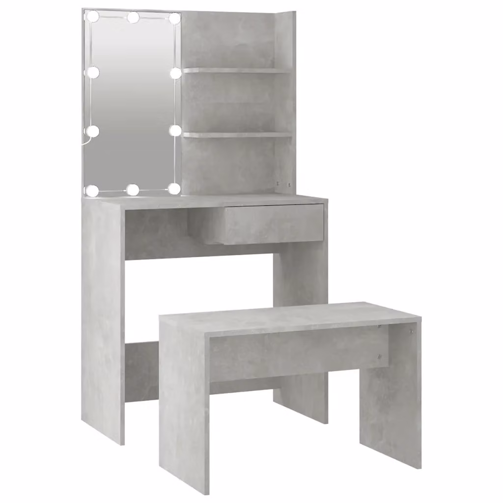 Set Tavolo da Toeletta con LED vidaXL, Colore Grigio, Design Moderno in Legno e MDF – 2