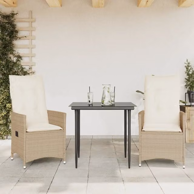 Sedie Reclinabili da Giardino 2pz con Cuscini Beige Polyrattan 365648