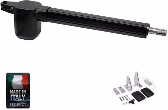 Attuatore BHE per cancello battente con motore elettrico 24V, corsa 500 mm, in alluminio e acciaio inossidabile, colore nero