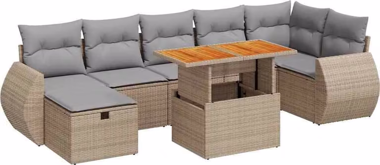 Set Divano da Giardino 5 pz con Cuscini Beige Polyrattan Acacia