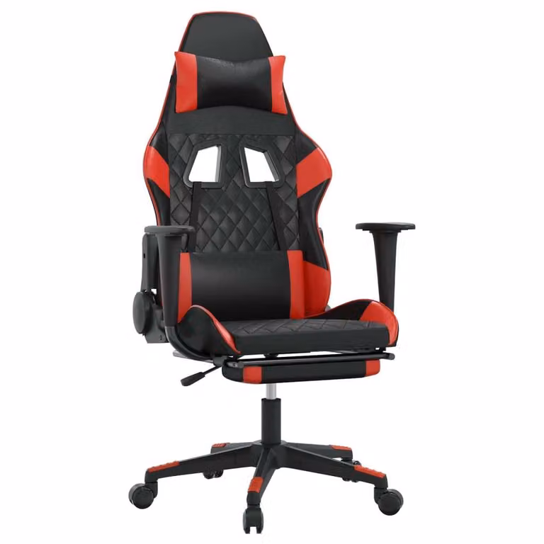 Sedia da Gaming Massaggio Poggiapiedi Nero e Rosso Pelle finta