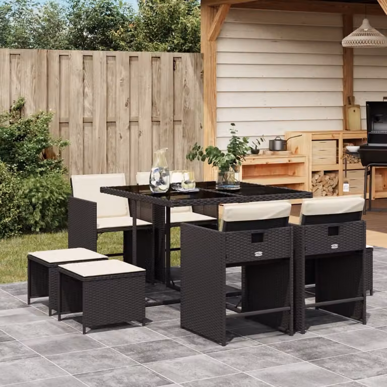 Maison Exclusive - Set da Pranzo da Giardino 9 pz con Cuscini Nero in Polyrattan